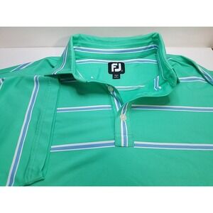 Fj FootJoy Mens  Green / Blue‎ Striped  Golf Polo Short Sleeve Shirt L Large